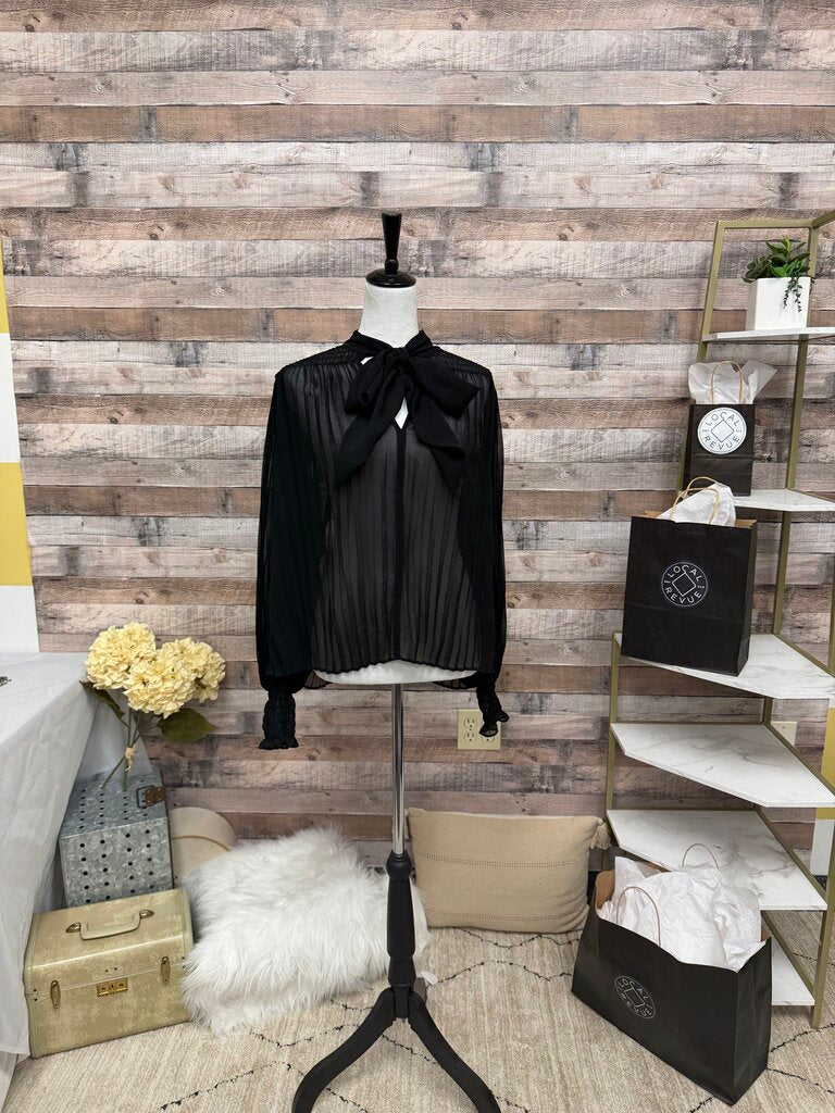 Banana Republic Black Sheer Pleated Blouse Tie Front