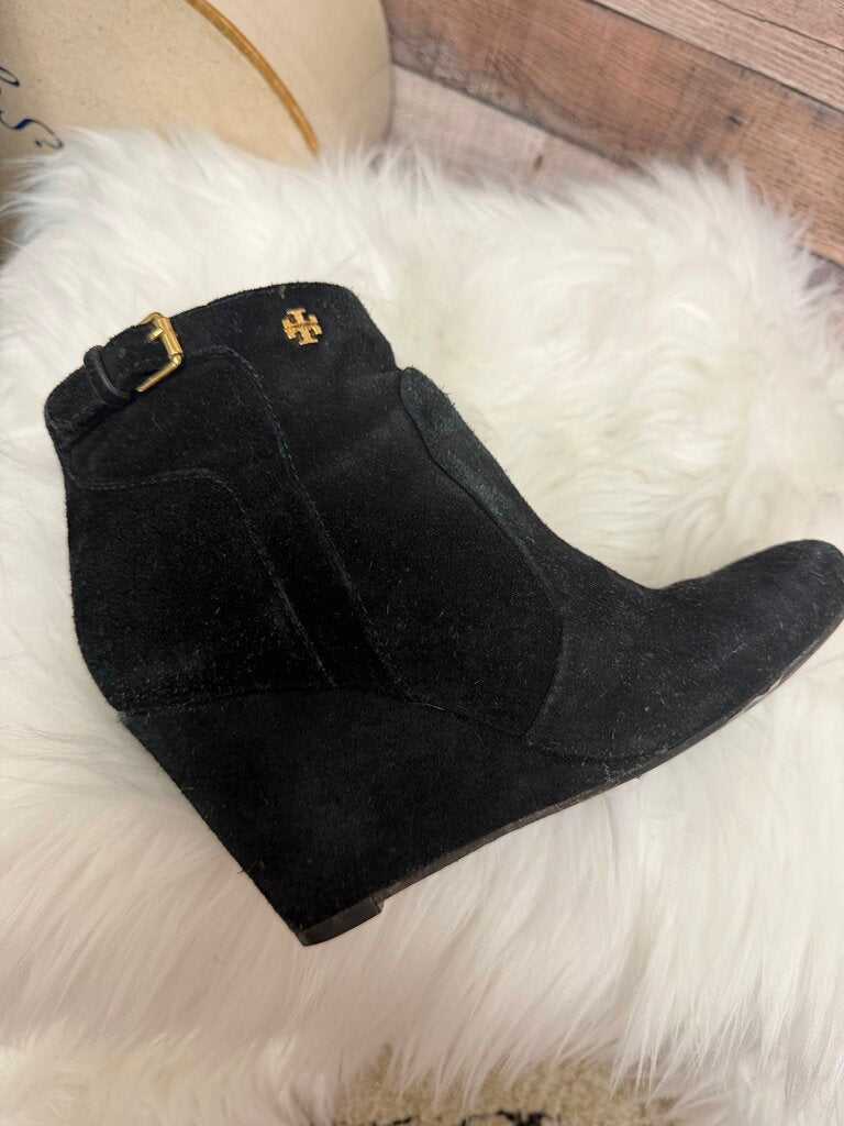 Tory Burch Black Suede Wedge Ankle Boots