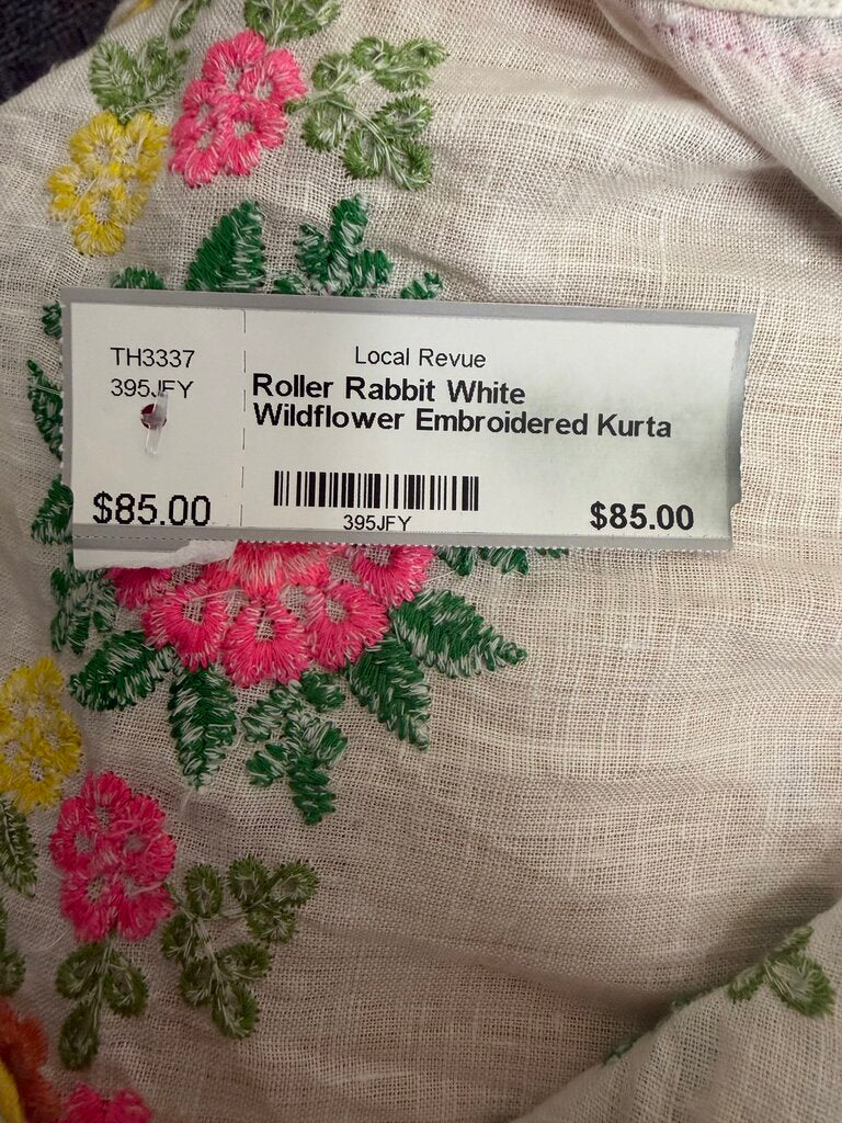 Roller Rabbit White Wildflower Embroidered Kurta