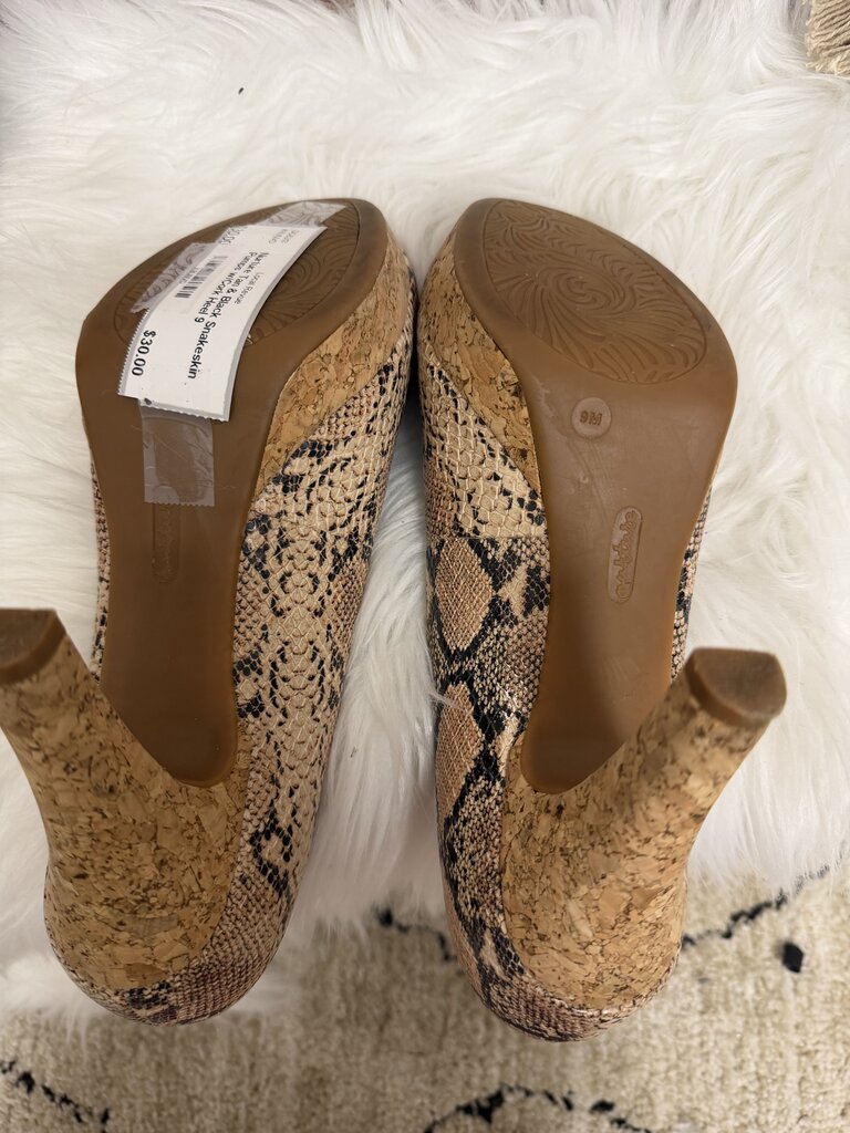 Nurture Tan & Black Snakeskin Pumps w/Cork Heel
