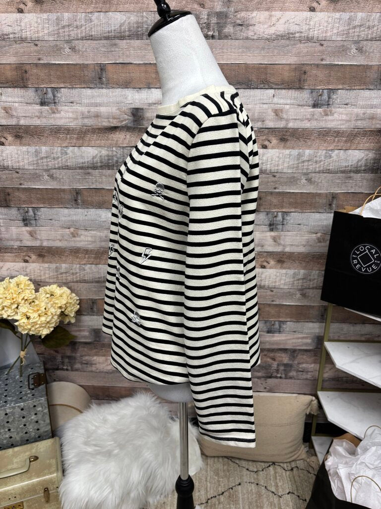 Betsy Johnson Black & White Stripe Skull & Lightning Bolt