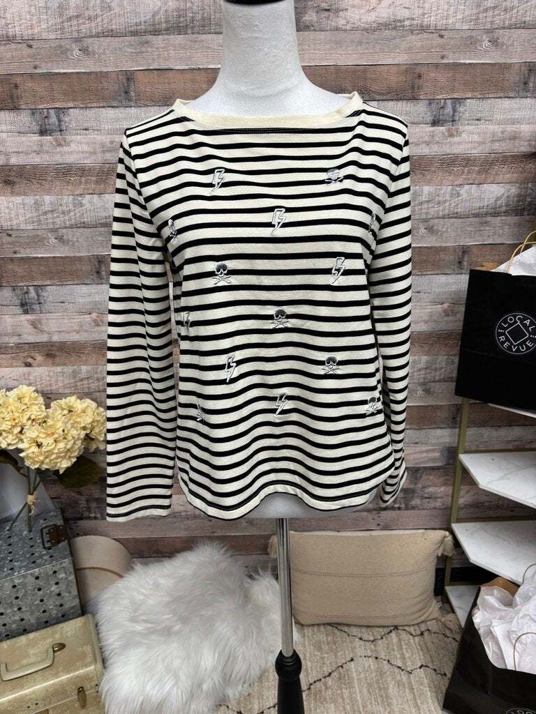 Betsy Johnson Black & White Stripe Skull & Lightning Bolt