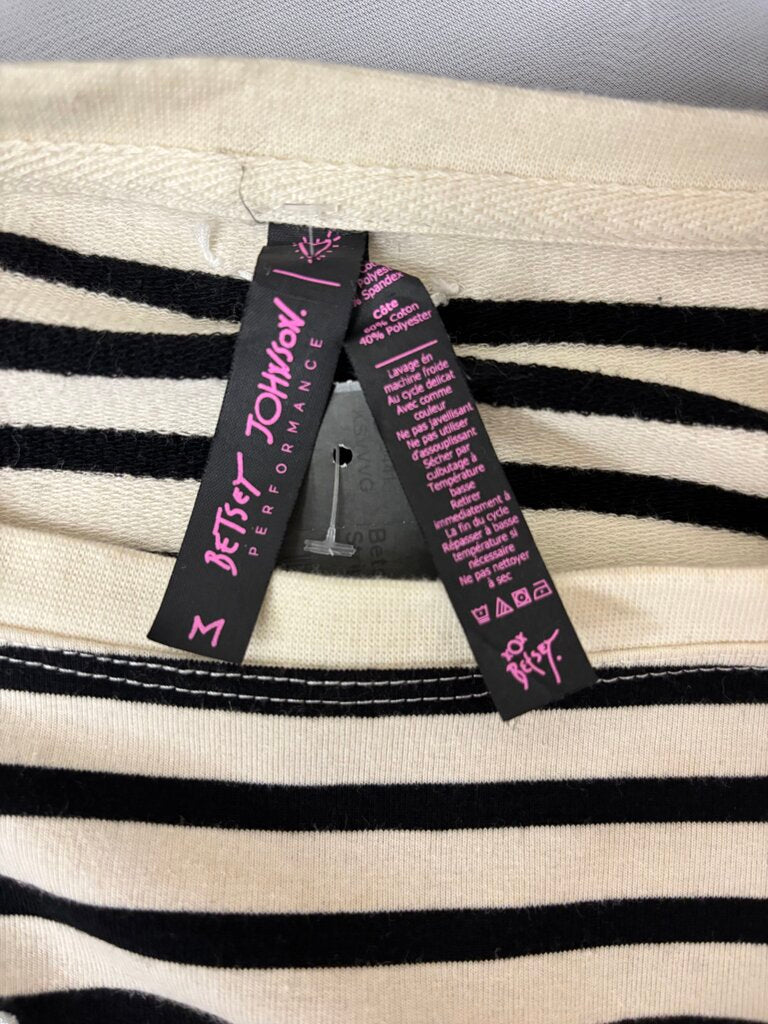 Betsy Johnson Black & White Stripe Skull & Lightning Bolt