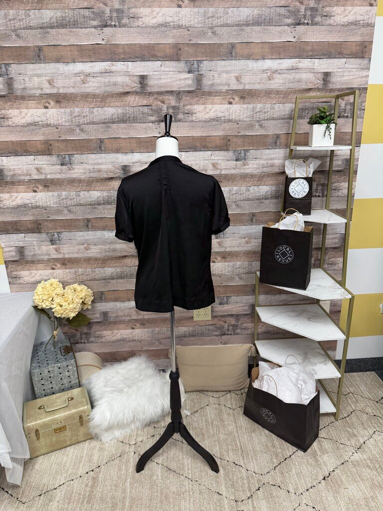 George Black Satin Ruffle Button Down
