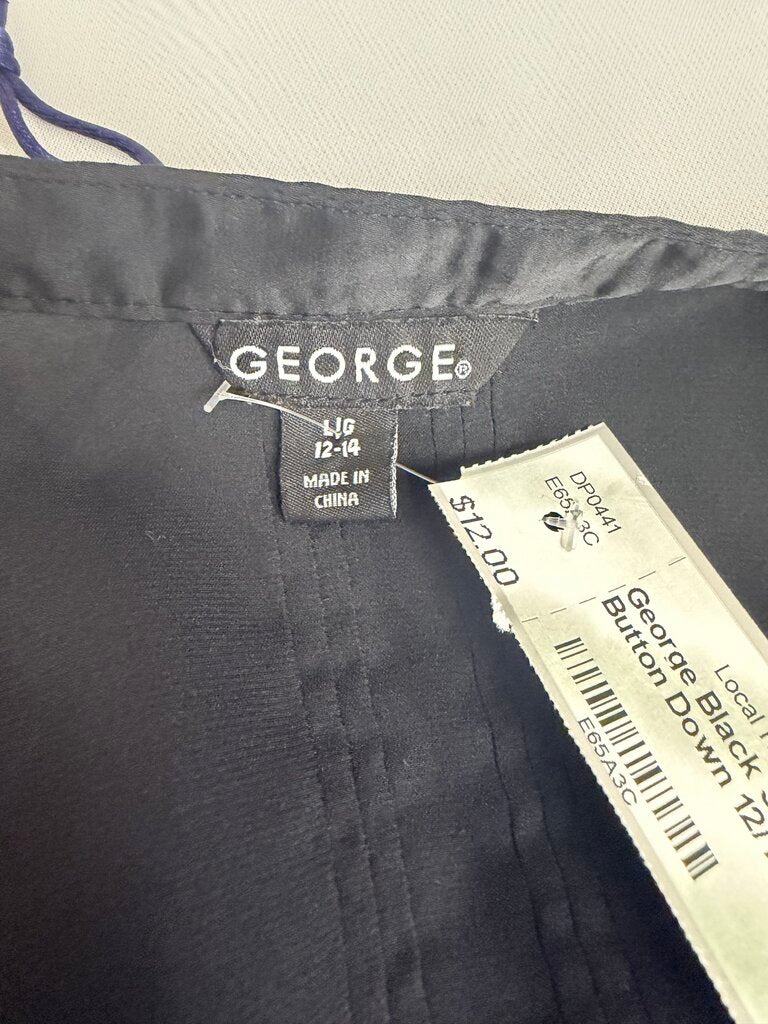 George Black Satin Ruffle Button Down