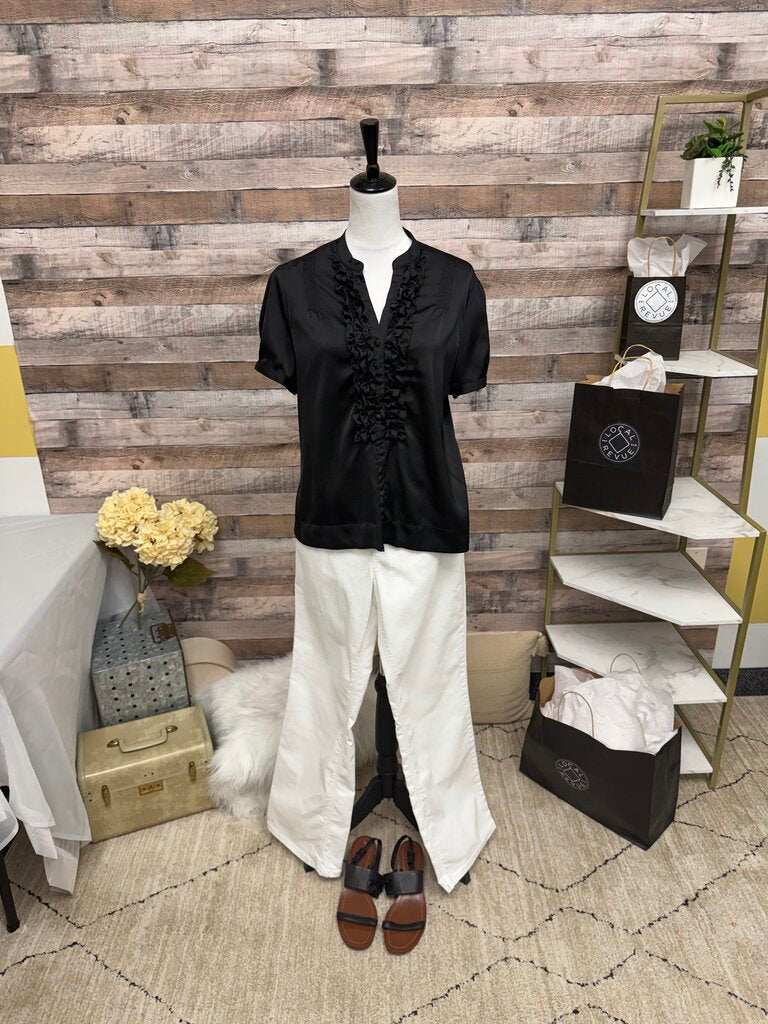 George Black Satin Ruffle Button Down
