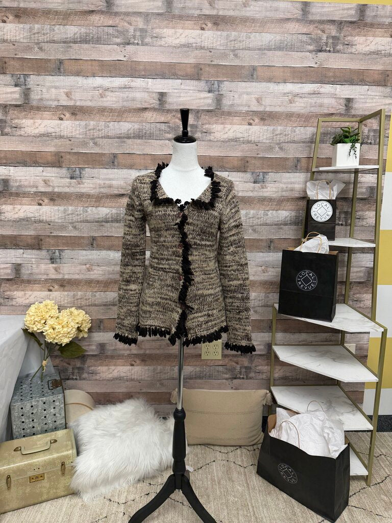 Tashia London Tan & Black Cashmere Fringe Cardigan