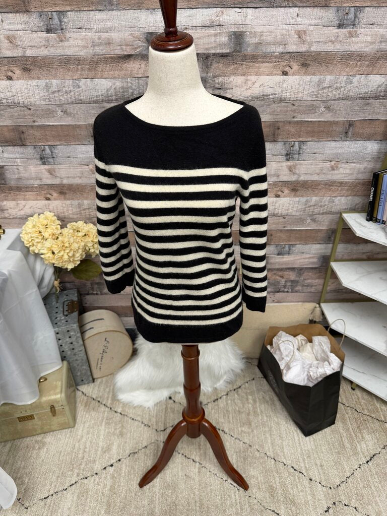 J Crew Black & White Stripe Boatneck Sweater
