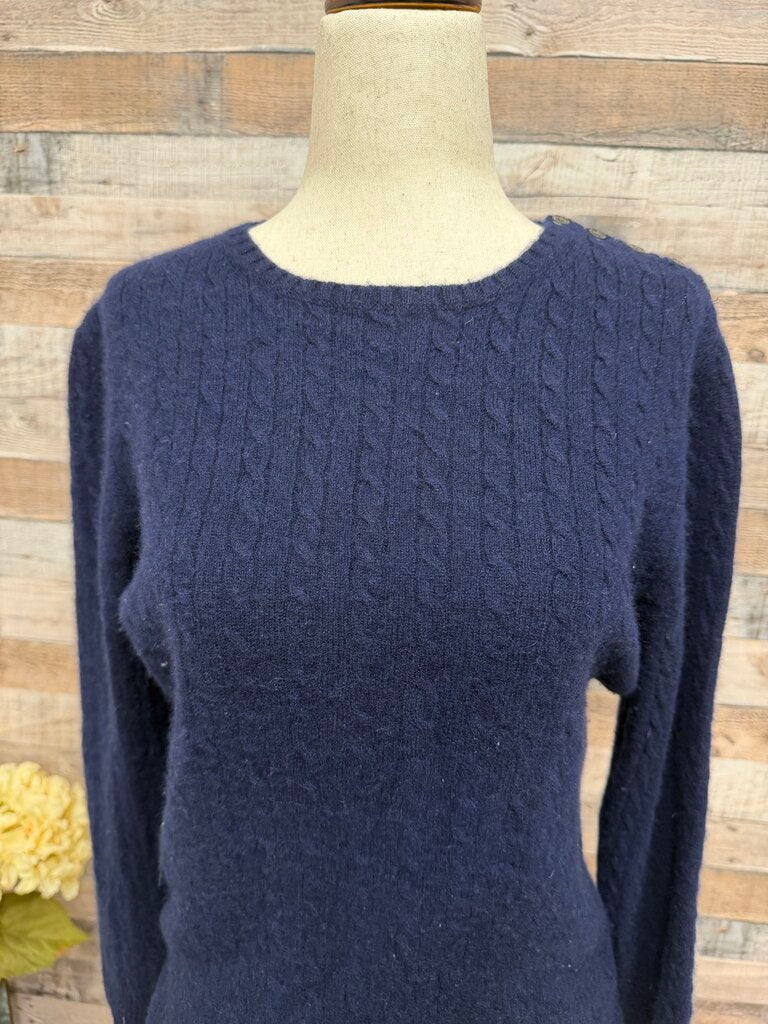 J Crew Navy CableKnit Cashmere Sweater