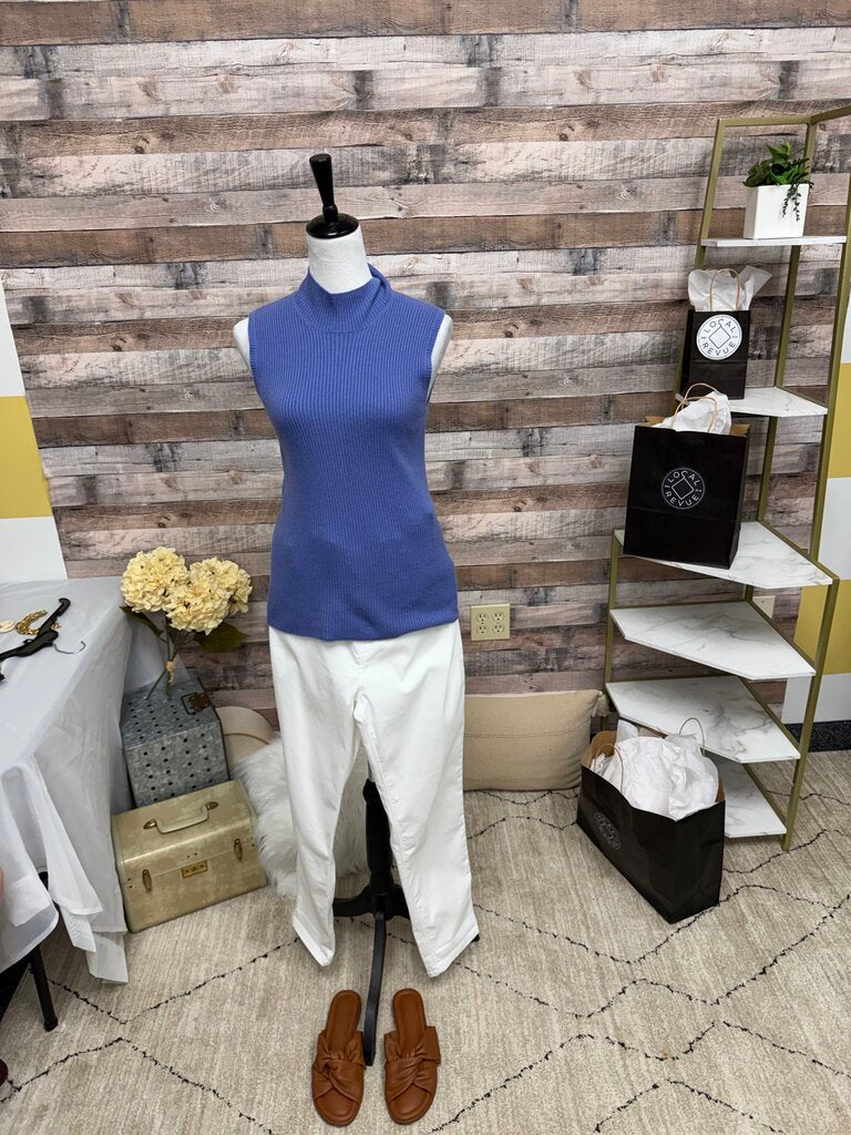 Monrico Cashmere Periwinkle Ribbed Mock Sleeveless