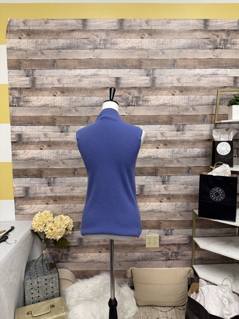 Monrico Cashmere Periwinkle Ribbed Mock Sleeveless
