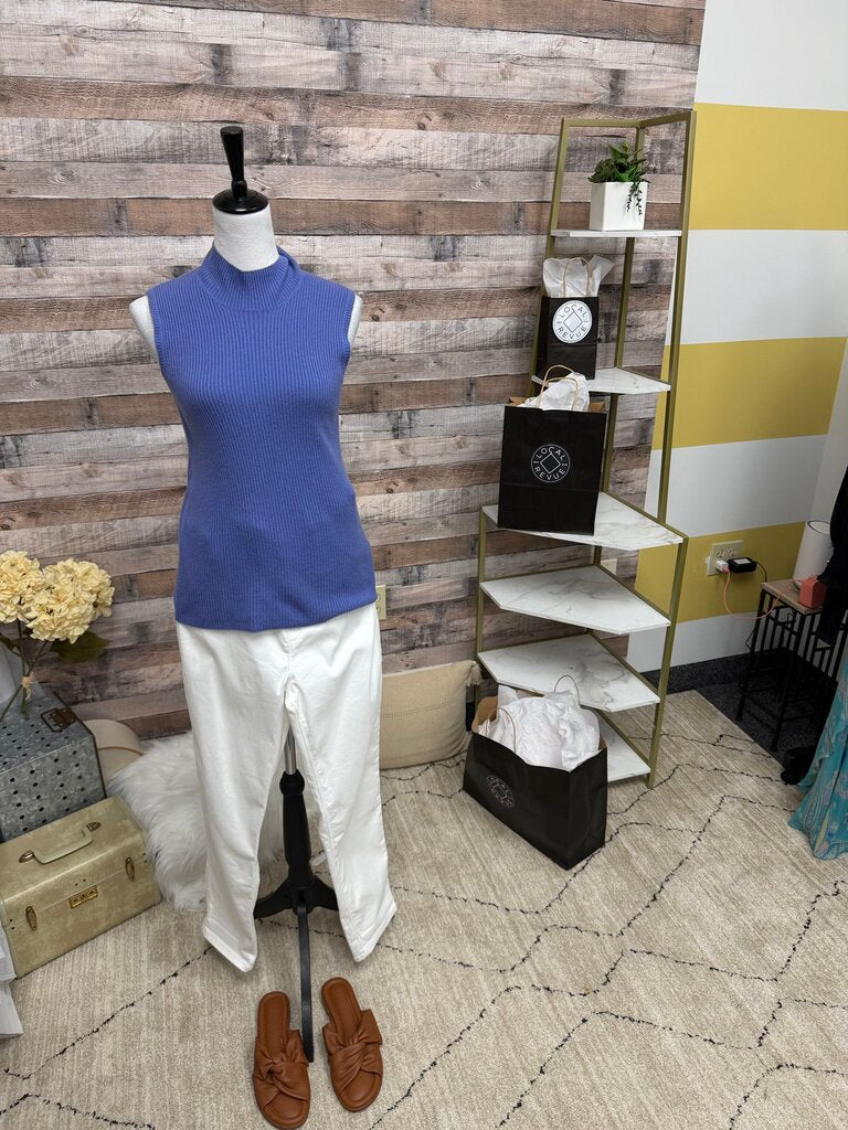Monrico Cashmere Periwinkle Ribbed Mock Sleeveless