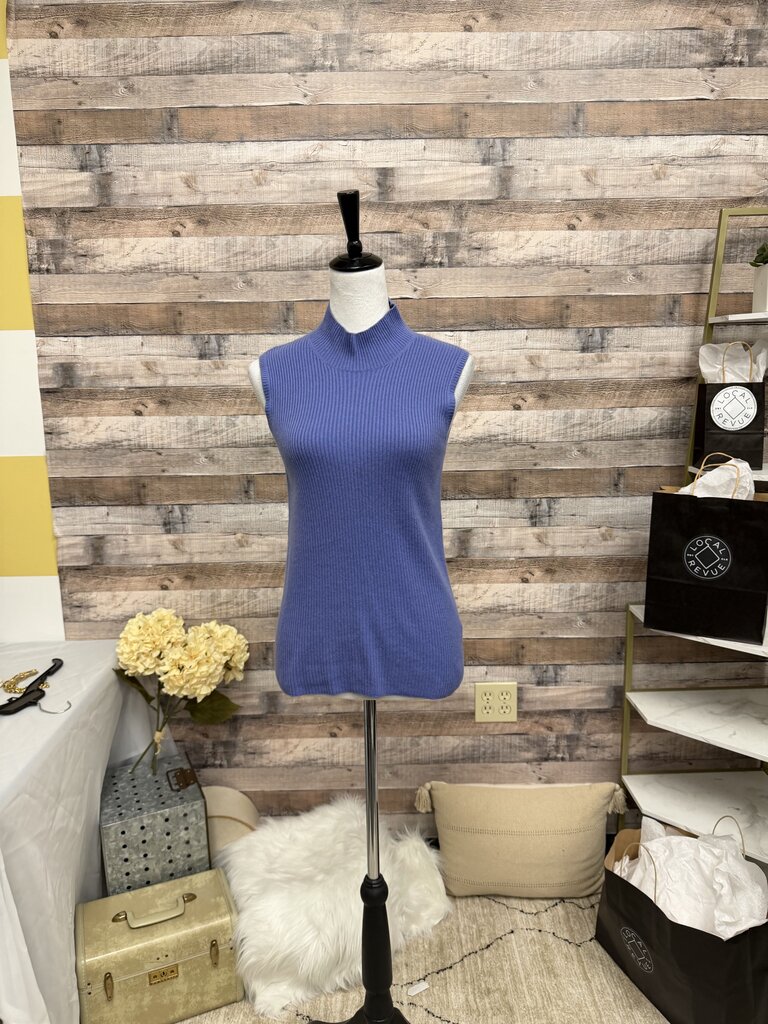 Monrico Cashmere Periwinkle Ribbed Mock Sleeveless