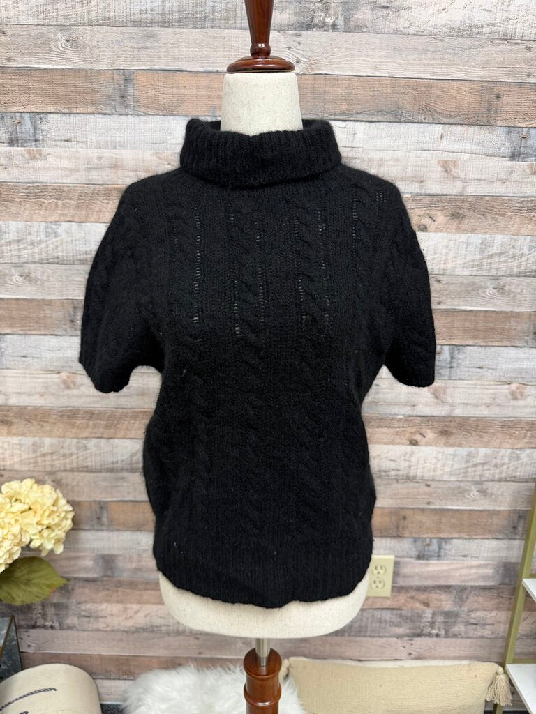 Mendocino Black Short Sleeve Cashmere Turtleneck Sweater