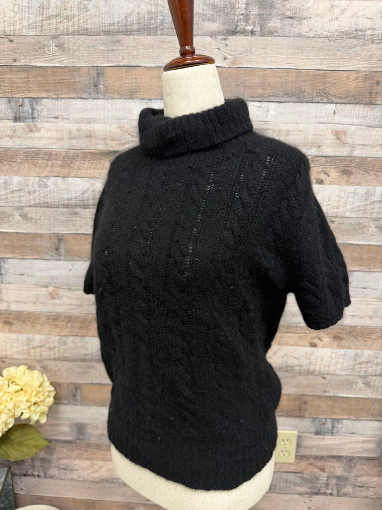 Mendocino Black Short Sleeve Cashmere Turtleneck Sweater