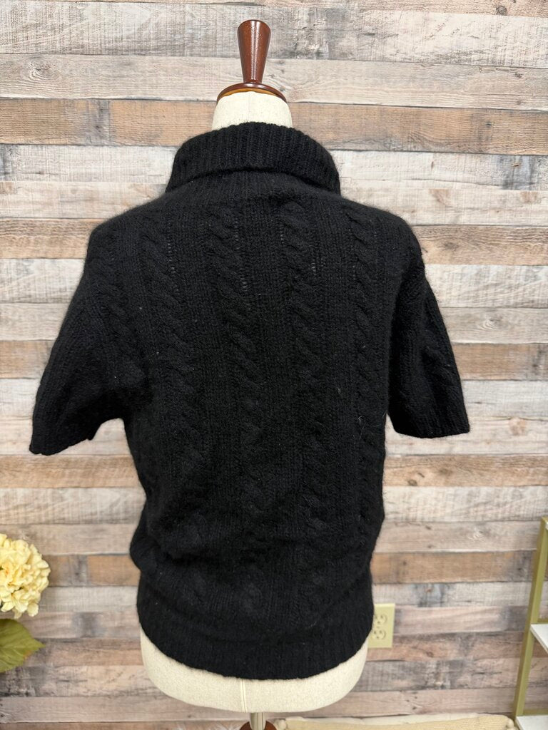 Mendocino Black Short Sleeve Cashmere Turtleneck Sweater