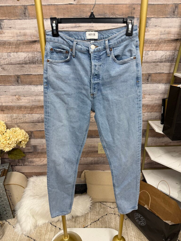 Agolde Riley Crop Lt Wash Button Fly Denim