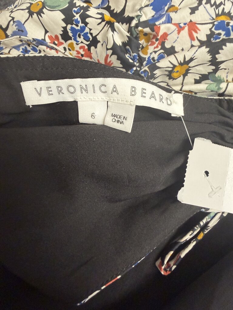 Veronica Beard Black w/Multi Floral Print V-neck Dress