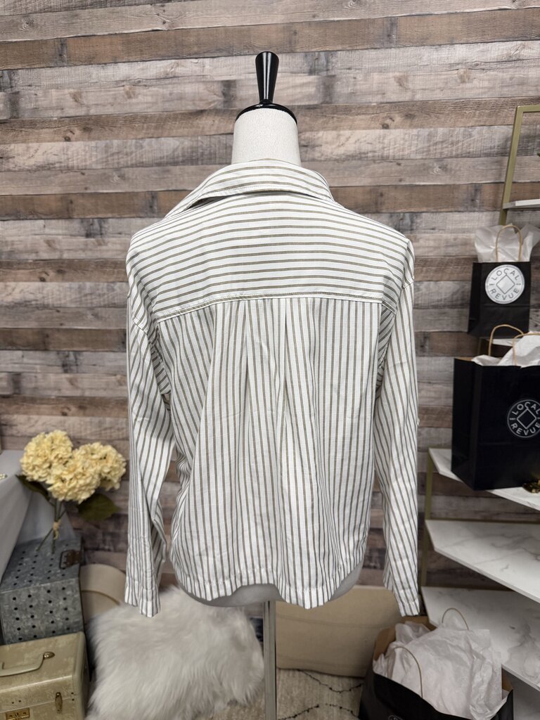 Max Studio Collard Long Sleeve Tan and White Button Down