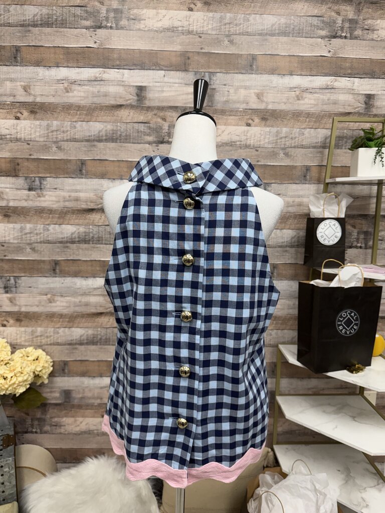 Sail To Sable Navy and White Gingham Sleeveless Top