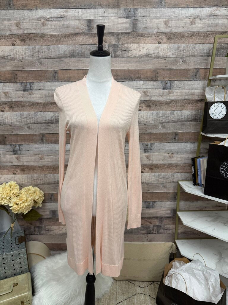 LOFT Ribbed Longline Knit Pink Cardigan