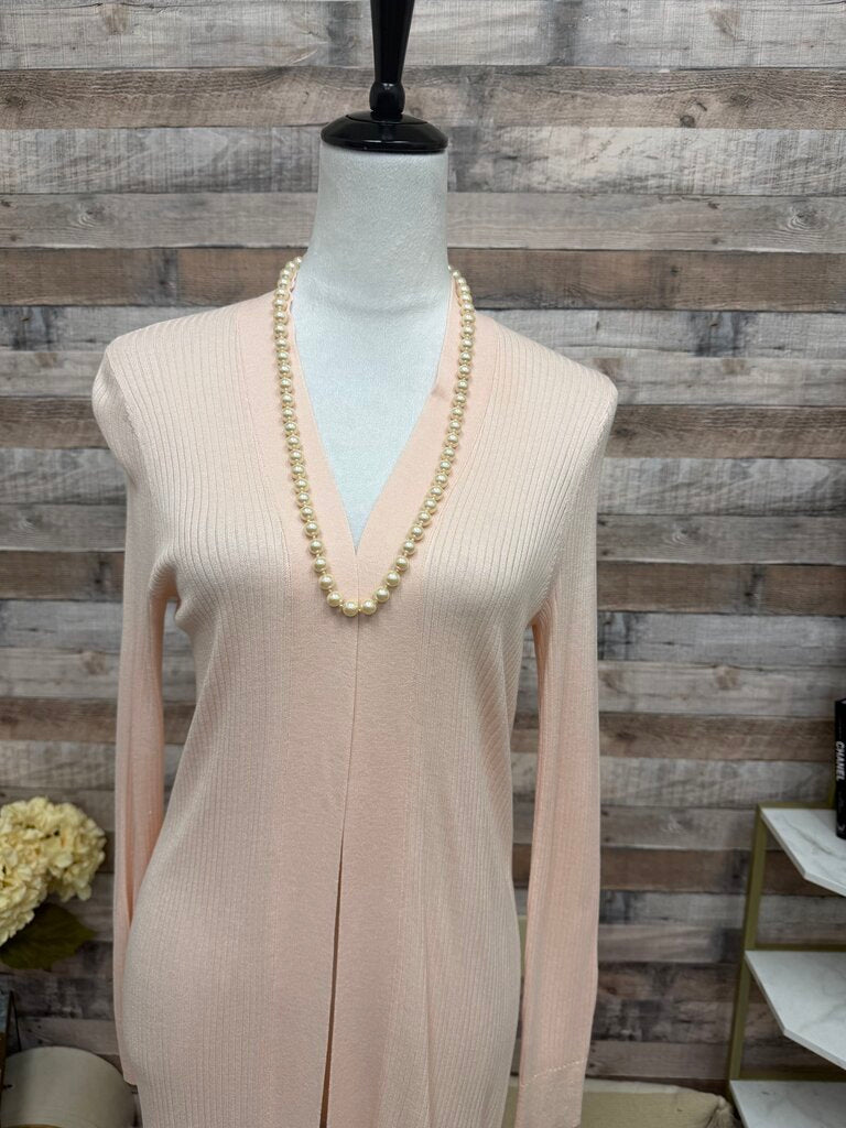 LOFT Ribbed Longline Knit Pink Cardigan