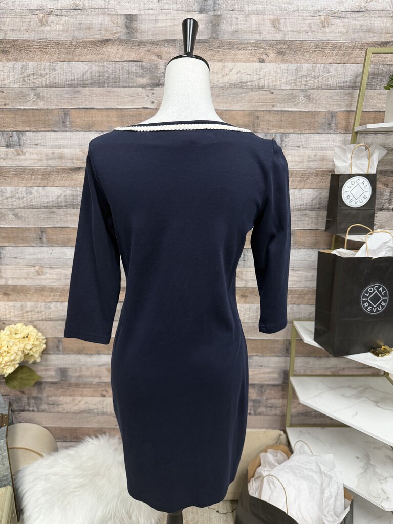 Talbots Petites Navy Dress With White Top Embroidery