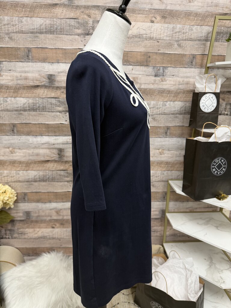 Talbots Petites Navy Dress With White Top Embroidery