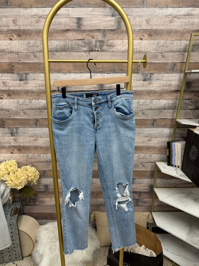 KUT from the Kloth High-Rise Straight Leg Distressed Jeans