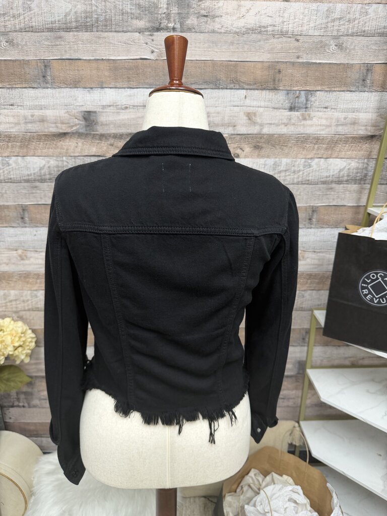 Hidden Jeans Black Cropped Jean Jacket With Frayed Hem