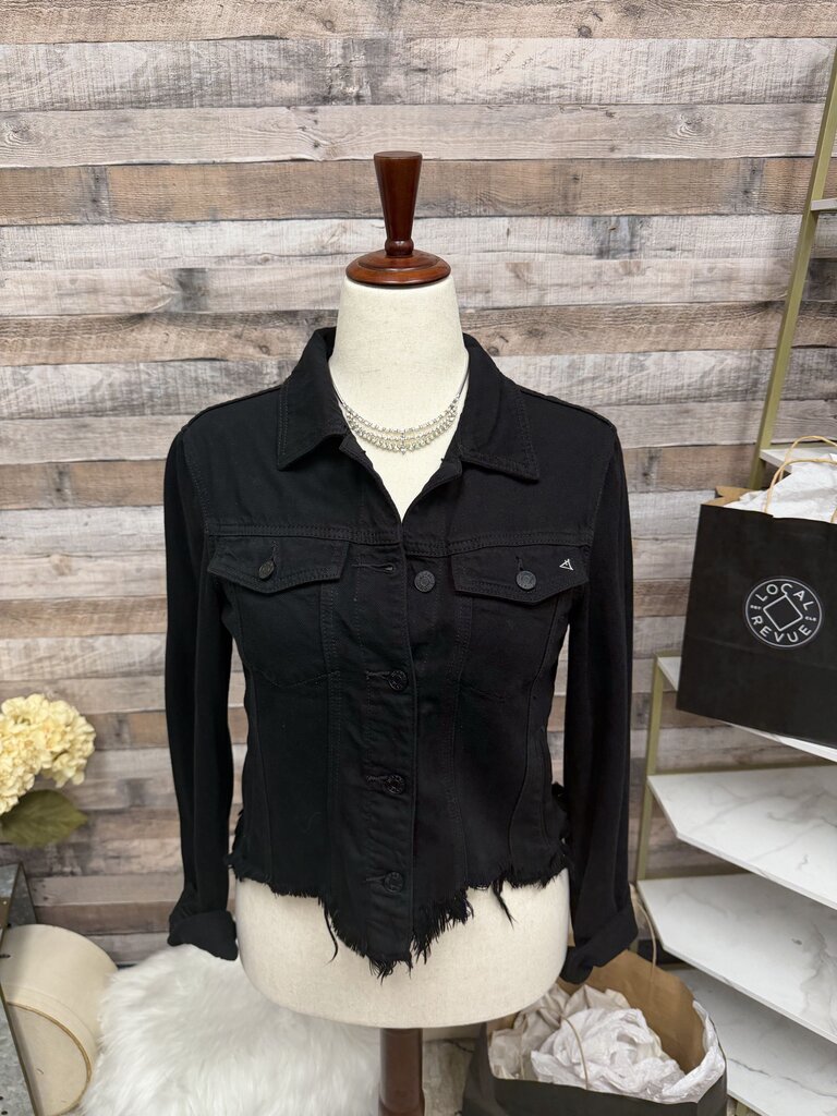 Hidden Jeans Black Cropped Jean Jacket With Frayed Hem