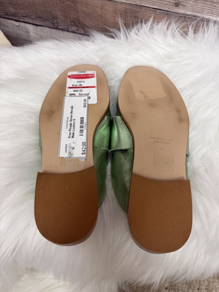 Free People Green Metallic Mule Loafers