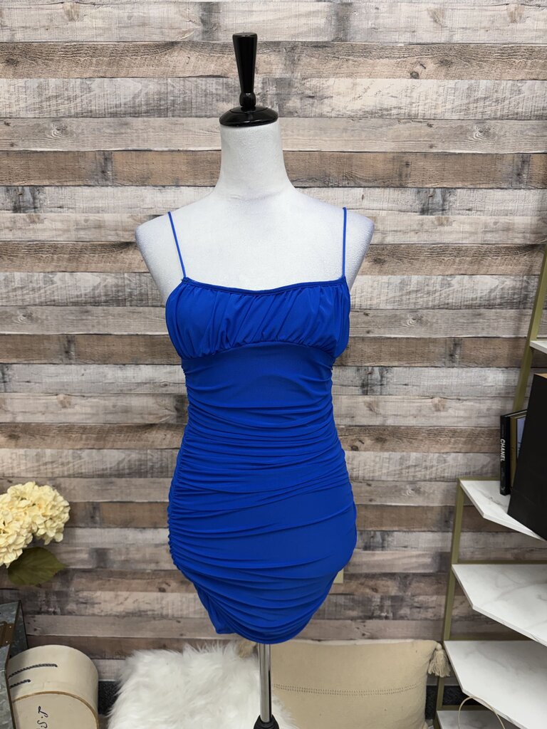 Ruched Blue Midi Dress