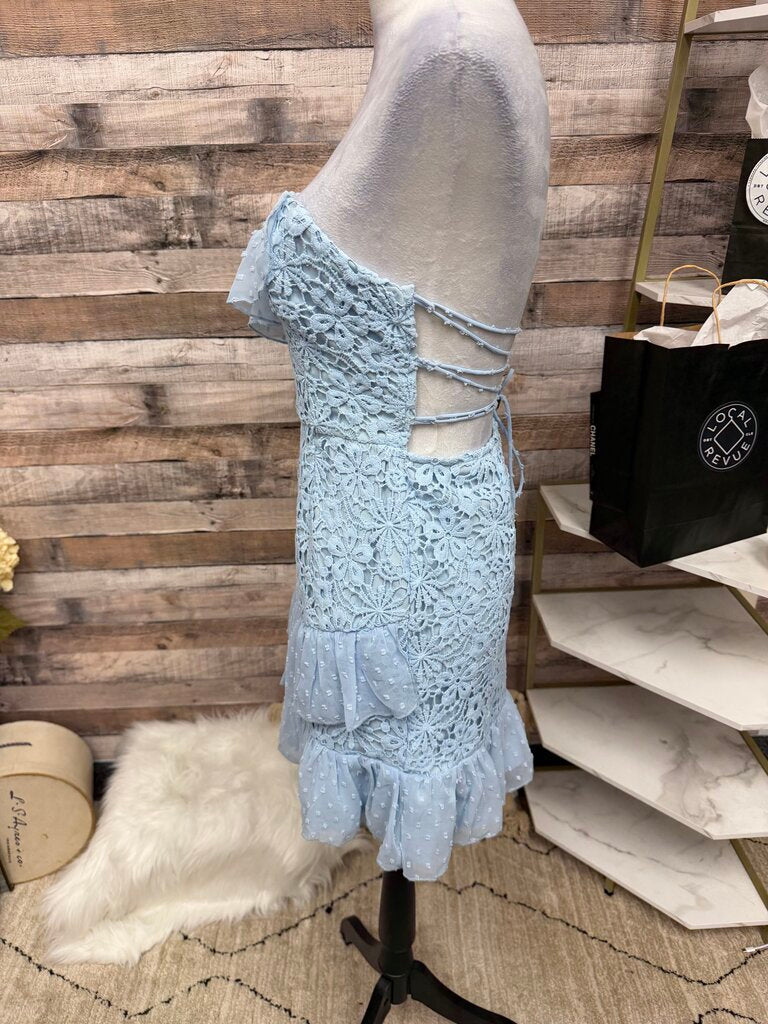 NWT Selfie Leslie Monte Carlo Blue Ruffle Dress