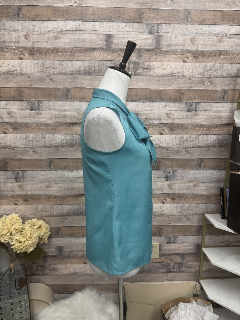 Loft Turquoise Sleeveless Tie-Neck Blouse