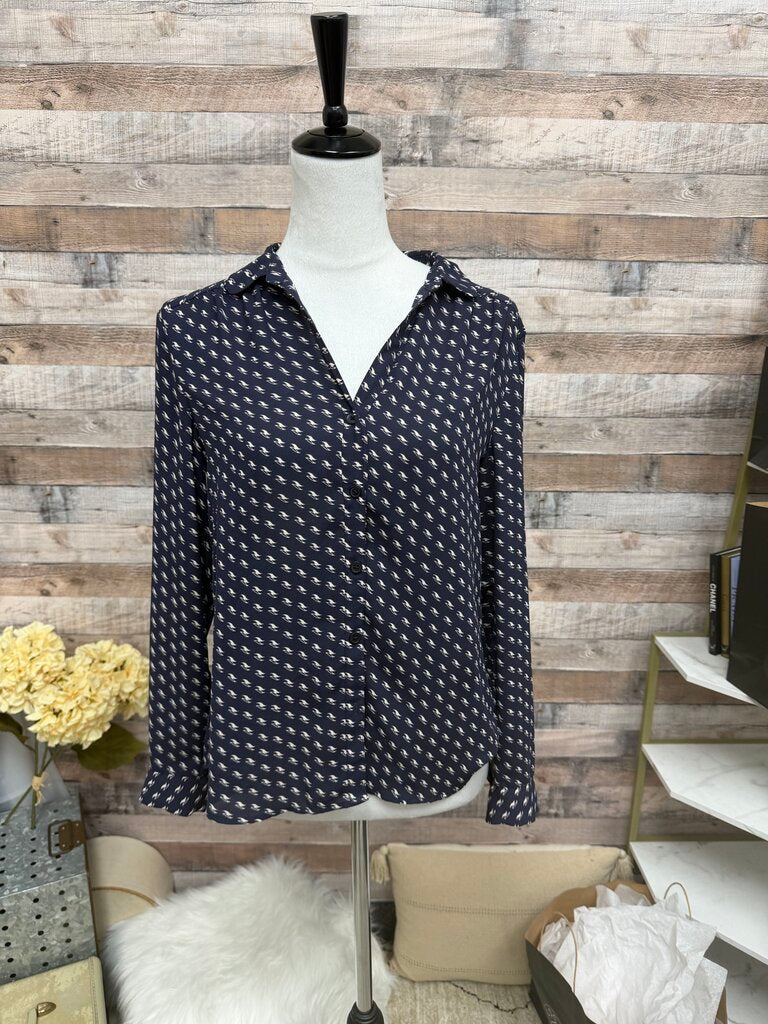 Loft Navy Long Sleeve Button Down
