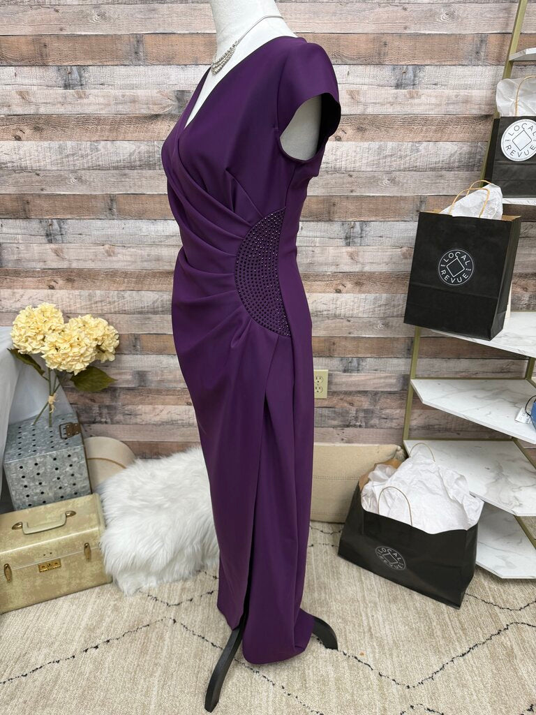 Alex Evening Purple Cocktail Beaded Detail Gown