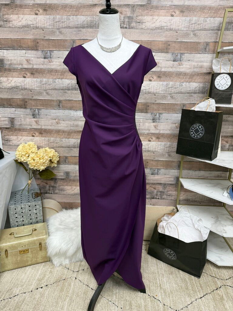 Alex Evening Purple Cocktail Beaded Detail Gown