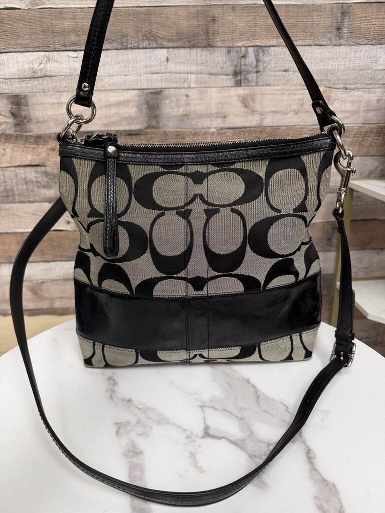 Coach Canvas w/Black Leather Trim Jacquard Shoulder Coach Black/Cream OS BAGS