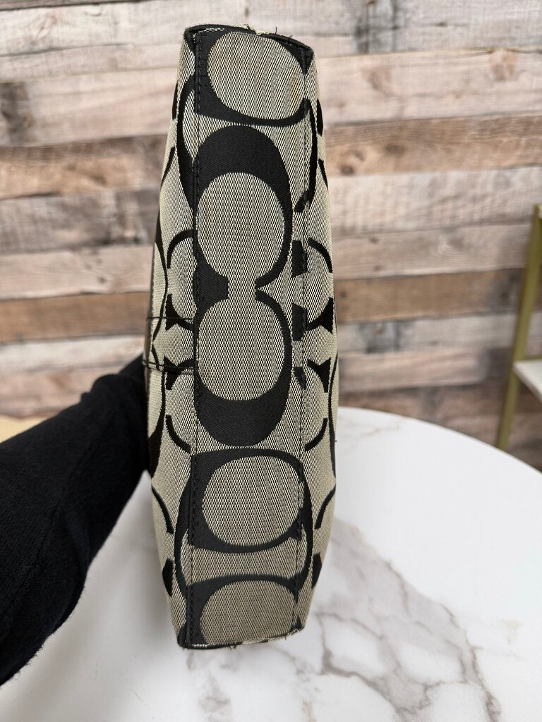 Coach Canvas w/Black Leather Trim Jacquard Shoulder