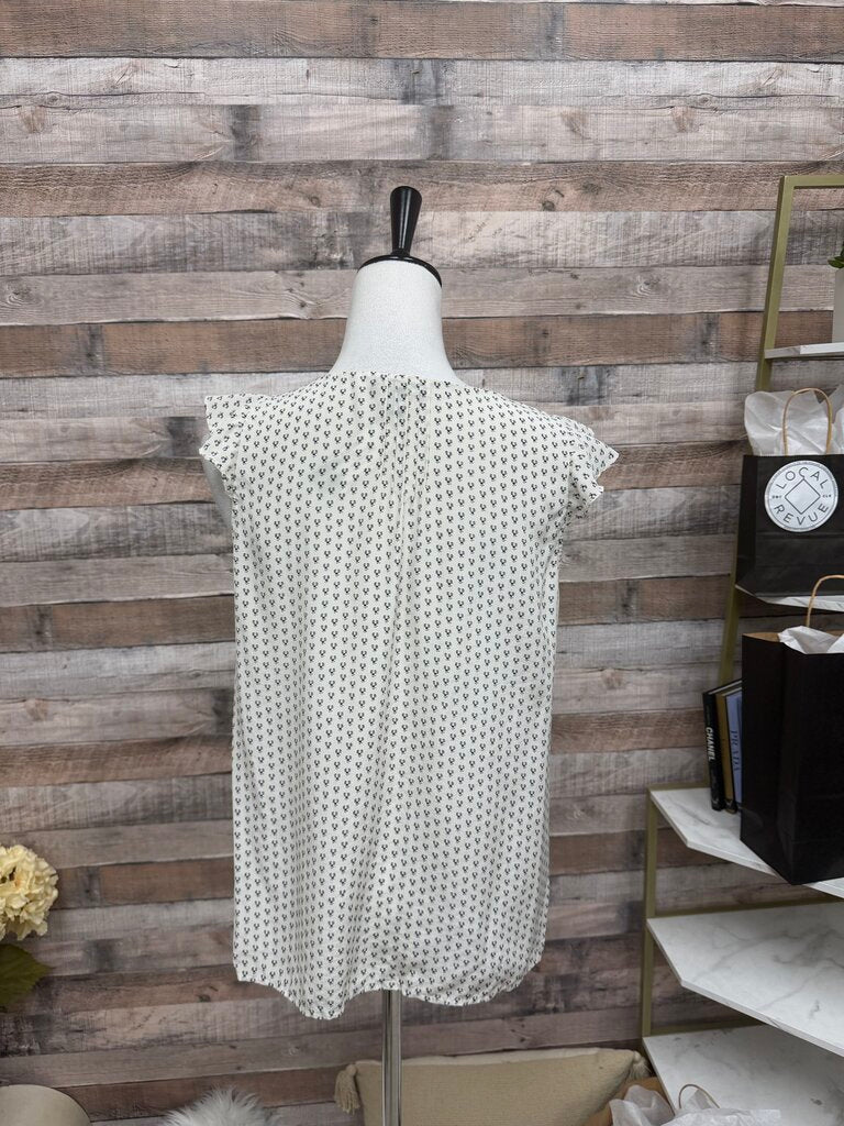 White Polka Dot J.Crew Ruffle Sleeve Top