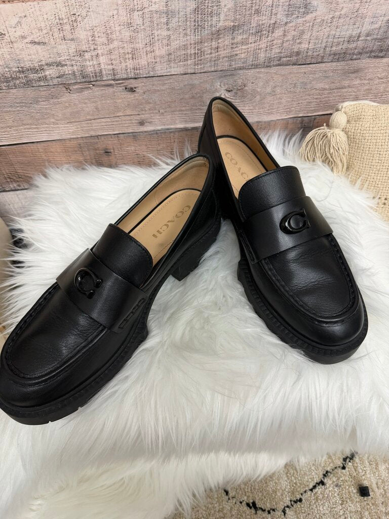 Black Coach Leah Leather Platform Loafers