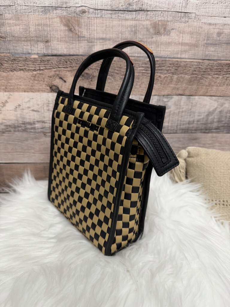 MZ Wallace Black & Tan Checkered Box Tote