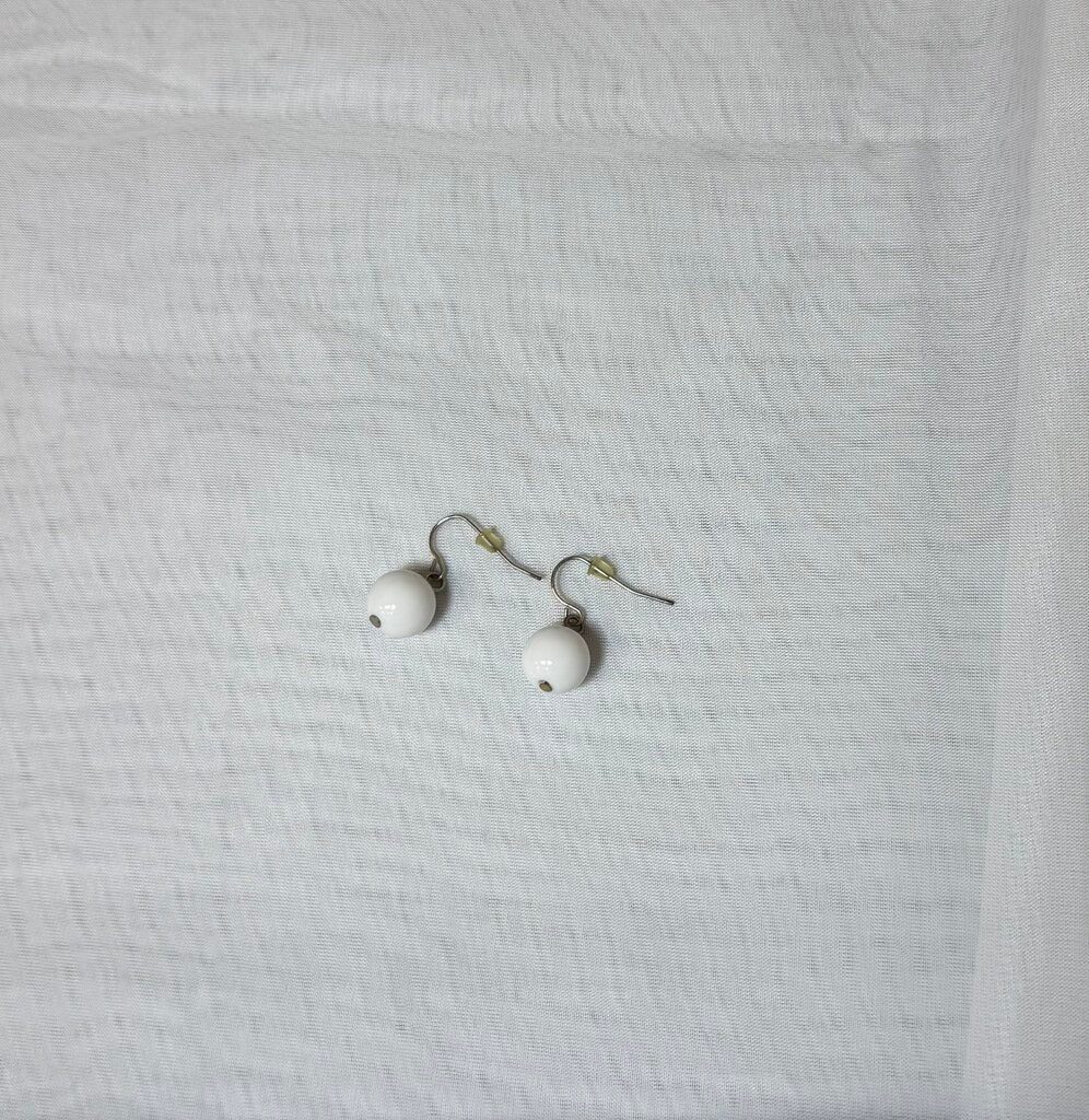 White Cue Ball Dangle & Silver Earrings