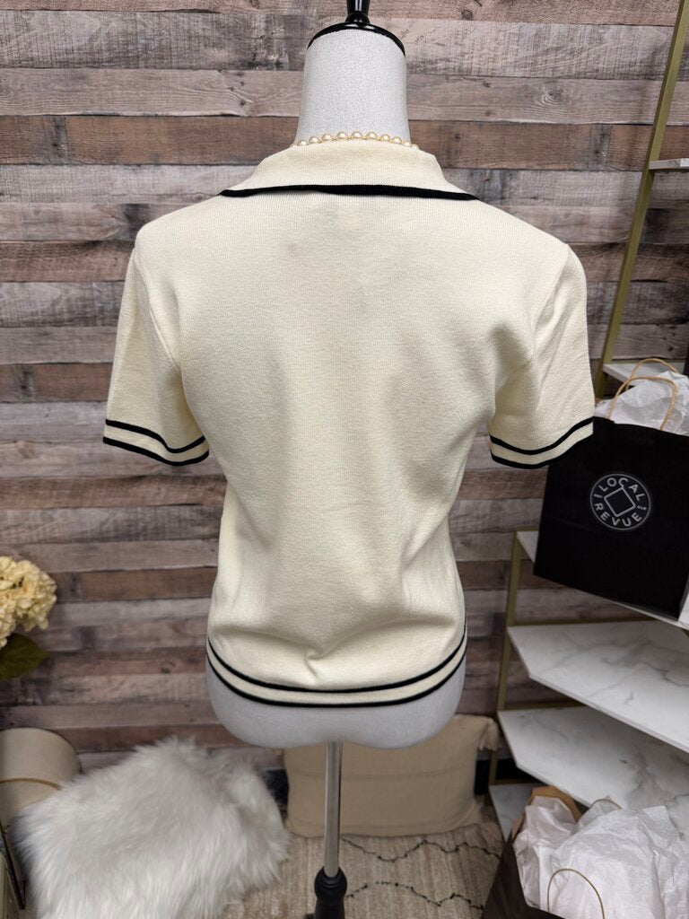 White Jason Wu Short Sleeve Polo Style Cardigan