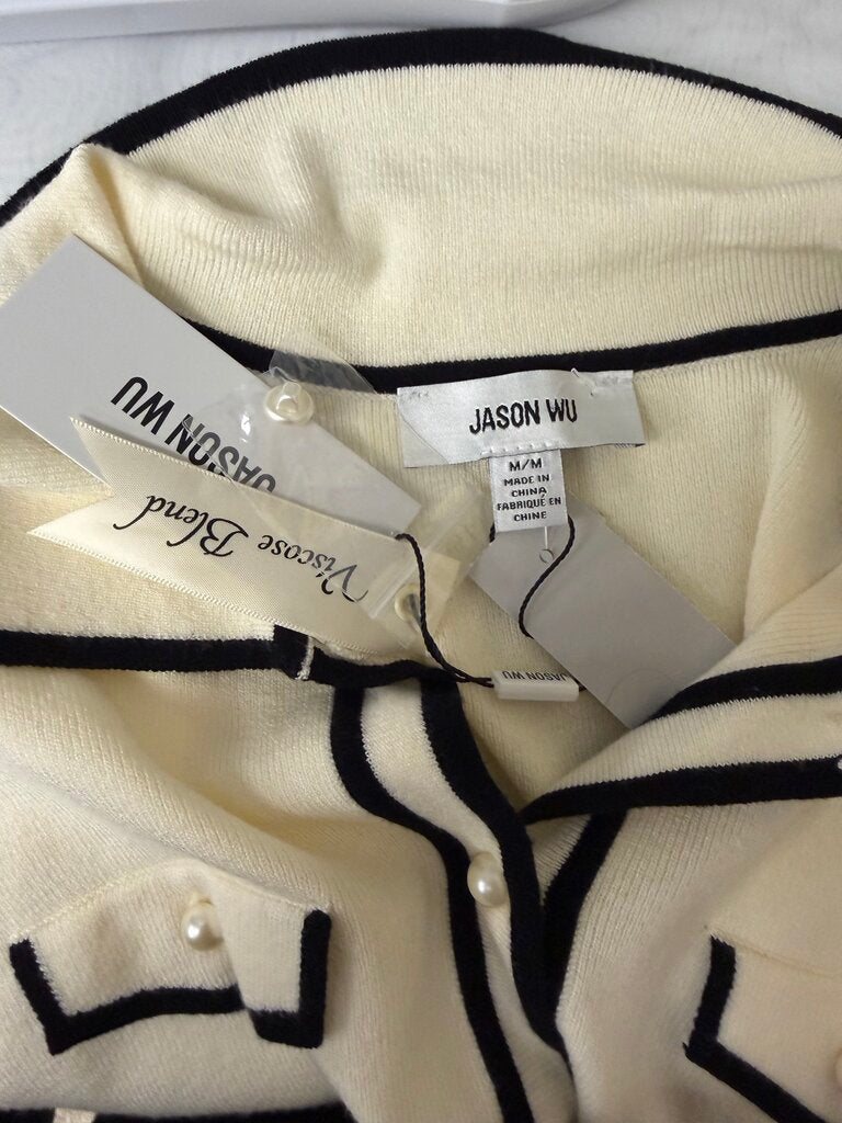 White Jason Wu Short Sleeve Polo Style Cardigan