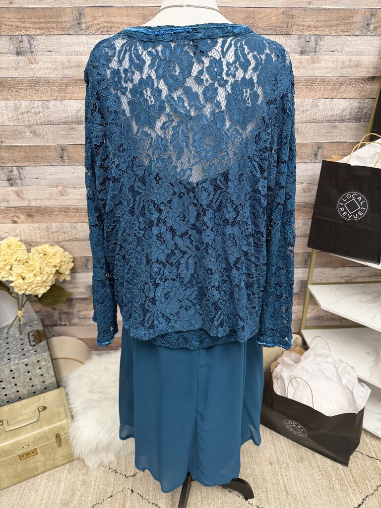 Roaman's Teal Blue Lace & Chiffon Formal Gown