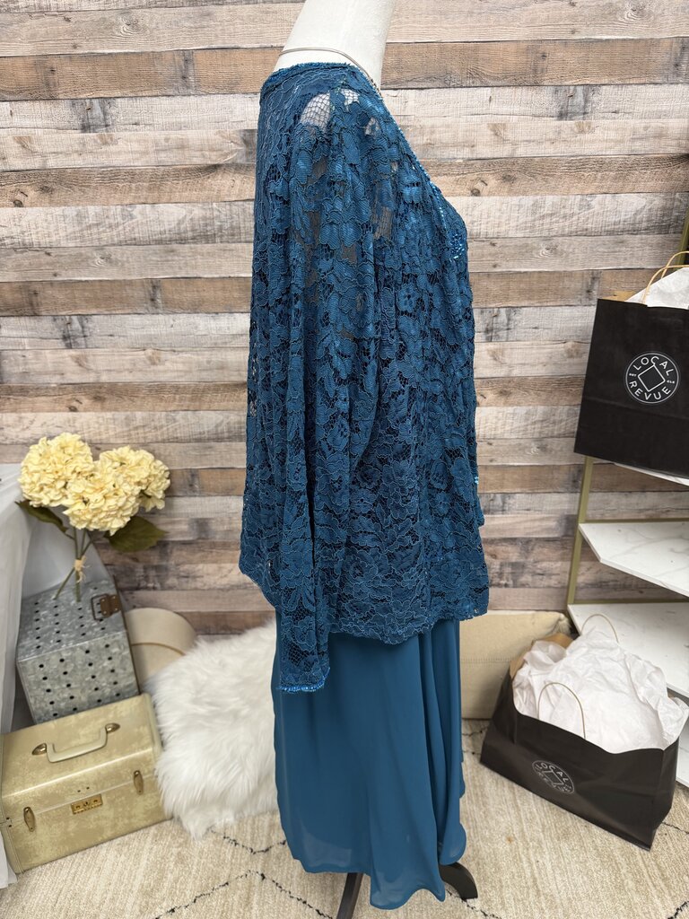 Roaman's Teal Blue Lace & Chiffon Formal Gown