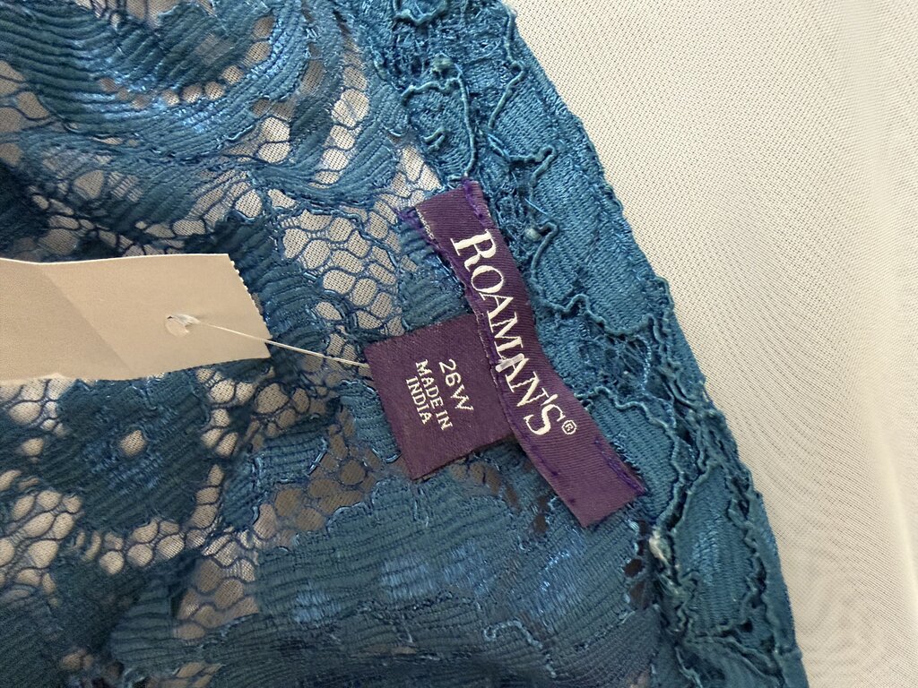 Roaman's Teal Blue Lace & Chiffon Formal Gown