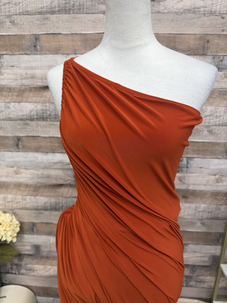 Norma Kamali Cinnamon 1 Shoulder Ruched Side Maxi